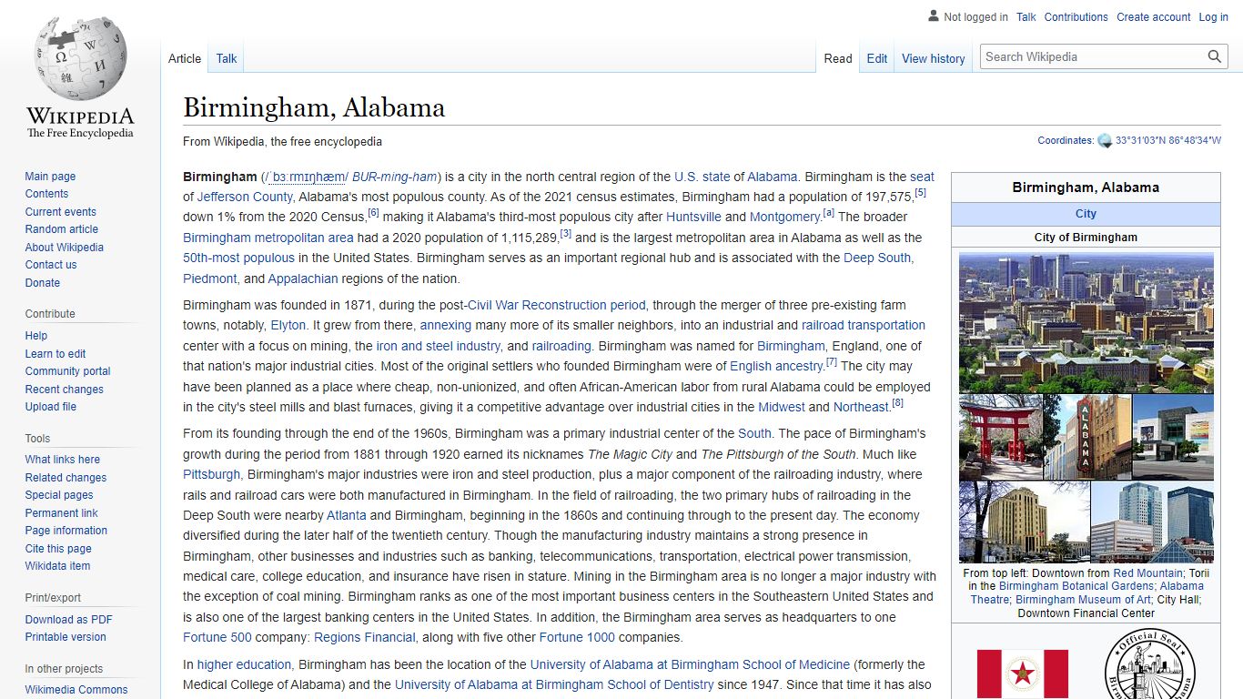 Birmingham, Alabama - Wikipedia